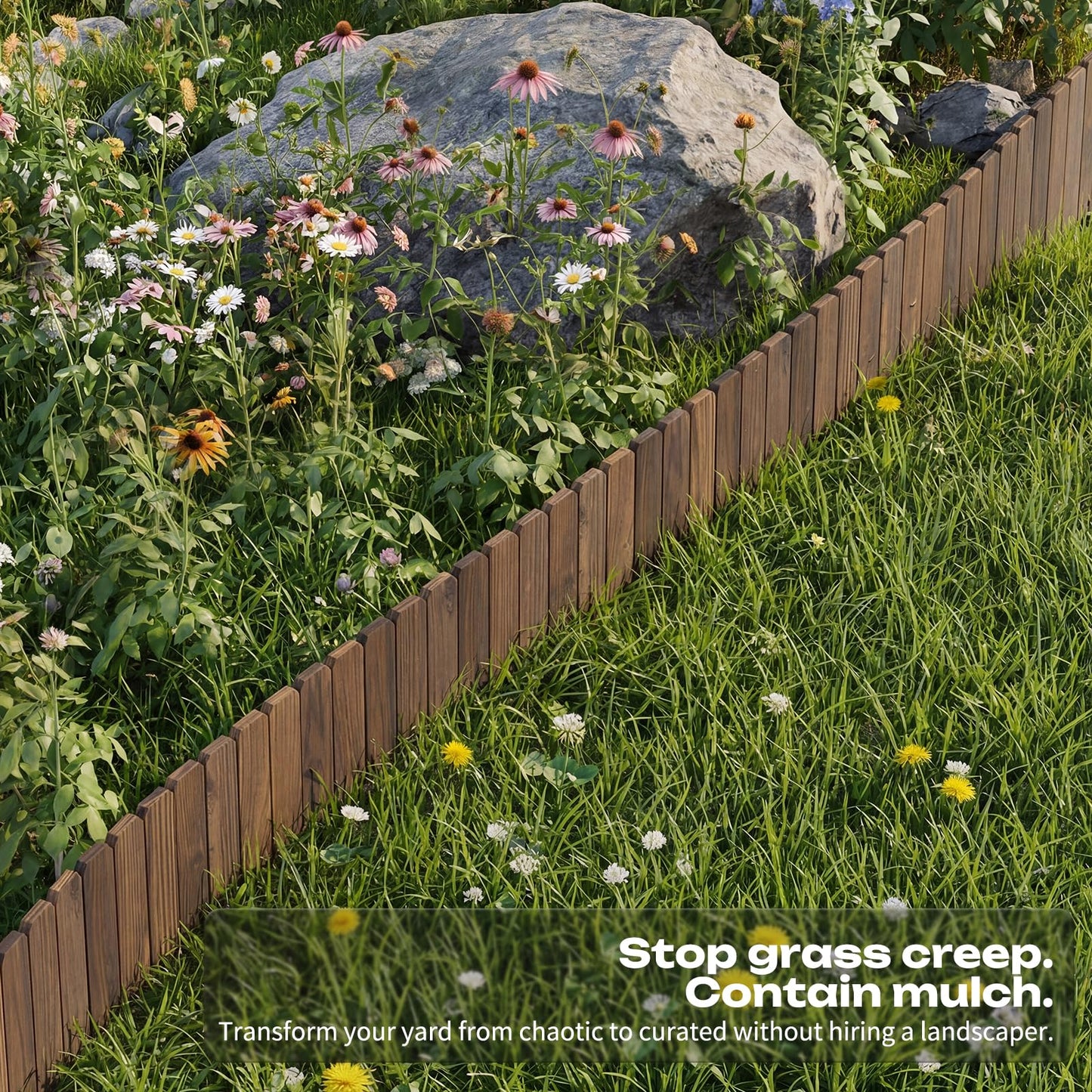 GHWIE Garden Edging Border Garden Fence Wood Fence Border for Yard Patio Path Edging Decorative Landscape Edging Flower Bed Fence,7.87'' H x 48'' L (3)
