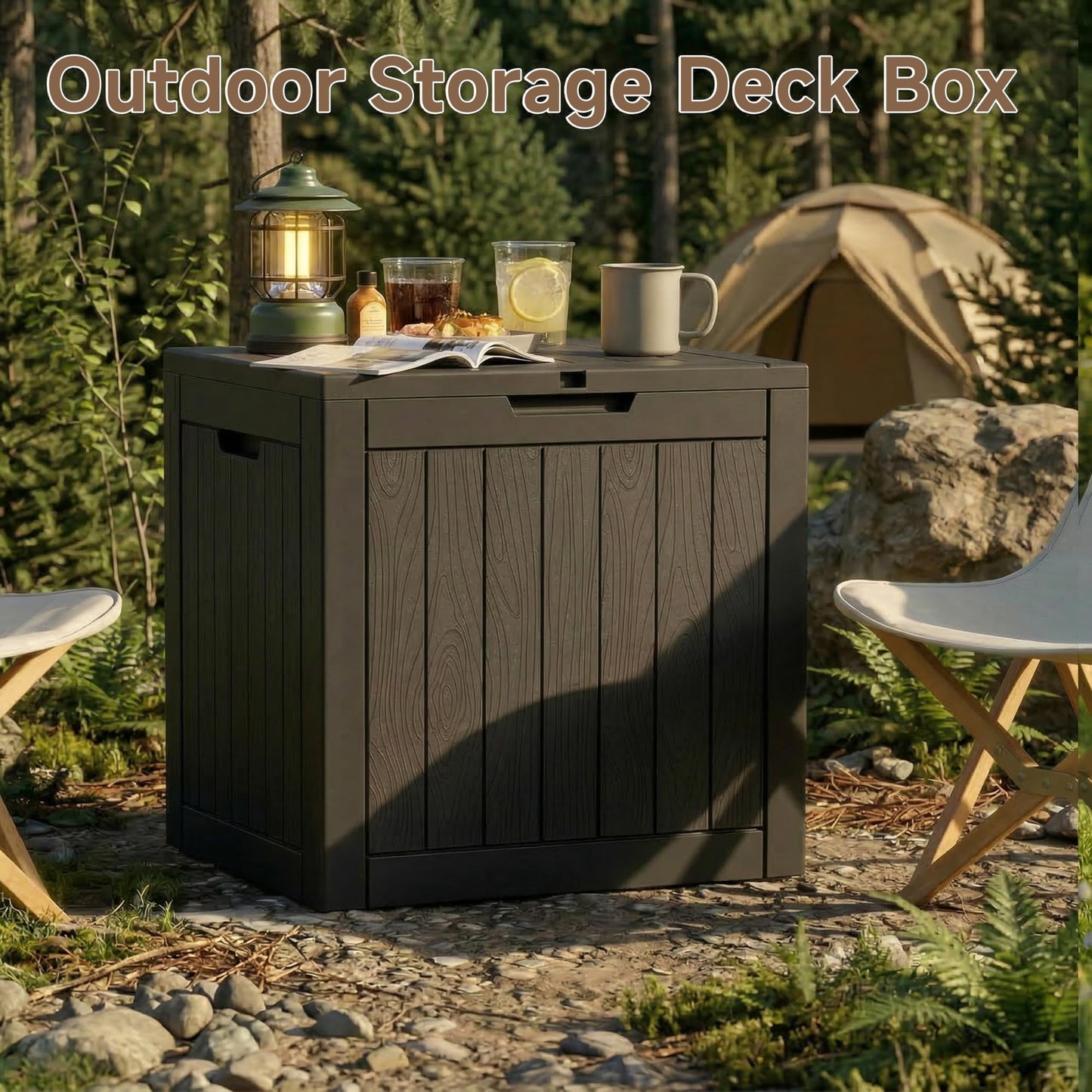 EasyUp 35 Gallon Outdoor Storage Box, Outdoor Deck Boxes for Garden Tools Equipment,Cushions and Patio Storage,Lockable and Resin,Easy to Install(Black)
