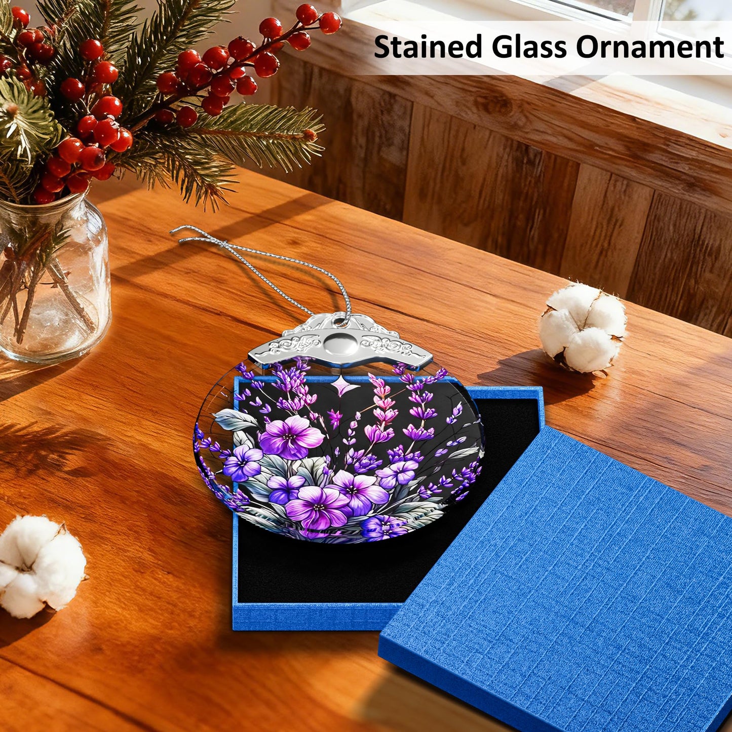 SUNQEBO Stained Glass Ornament, Purple Bauhinia and Violets Ornaments, Unique Crystal Ornaments, Hanging Holiday Presents Idea, Car Hanging Ornaments, Car Charm, Mirror Accessories