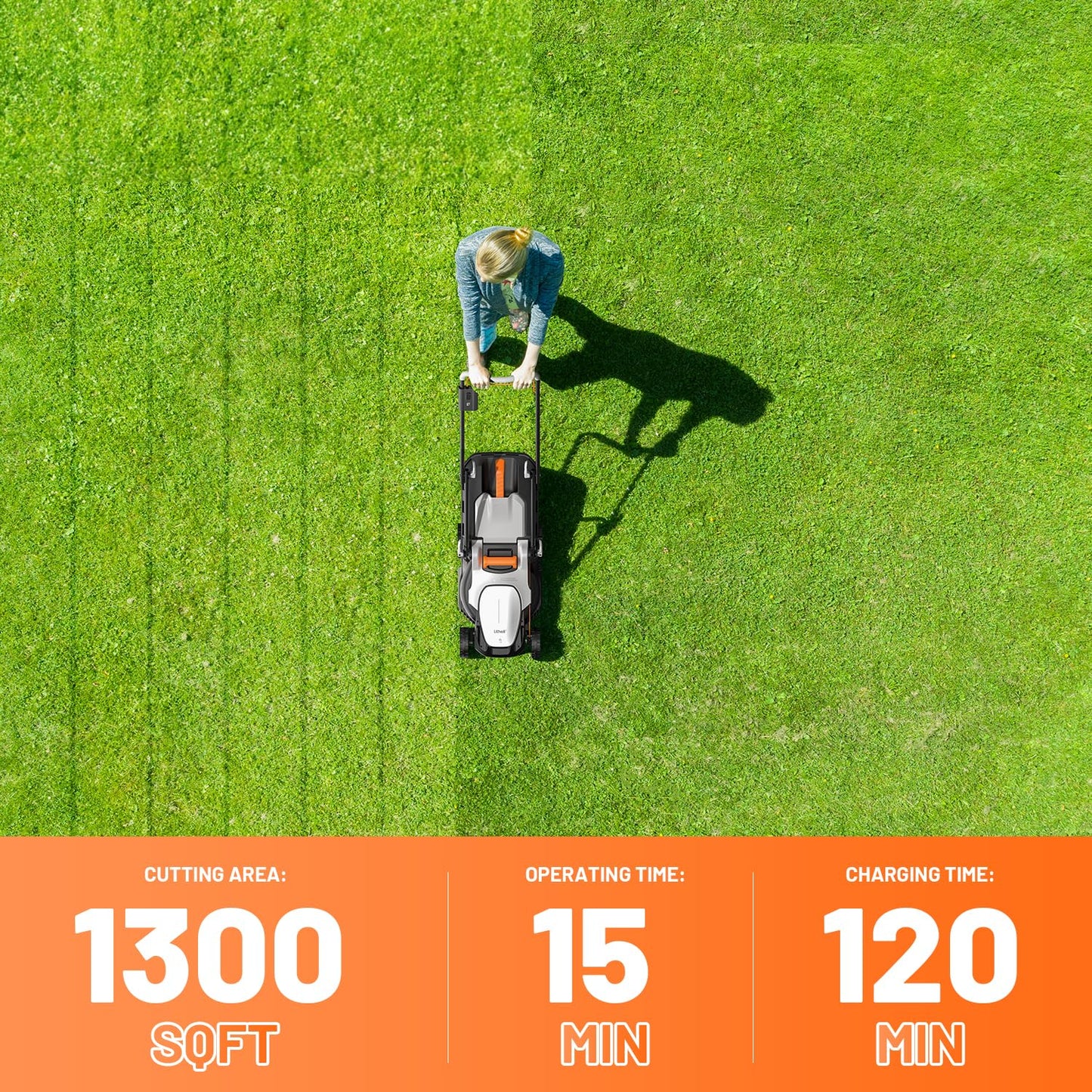 Litheli Electric Lawn Mower Cordless,Grass Cutter Machine for 1300 Sq.Ft. Lawnmower with Motor,13.2 in Cutting Width,8 Gallon Capacity,Cutting Height from 1 to 2.5 in with 4.0A Battery