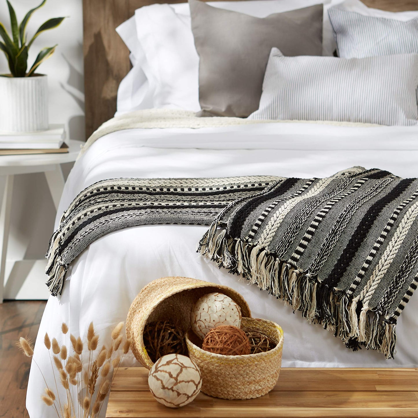 DII Braided Striped Decorative Throw Blanket, 50x60, Black