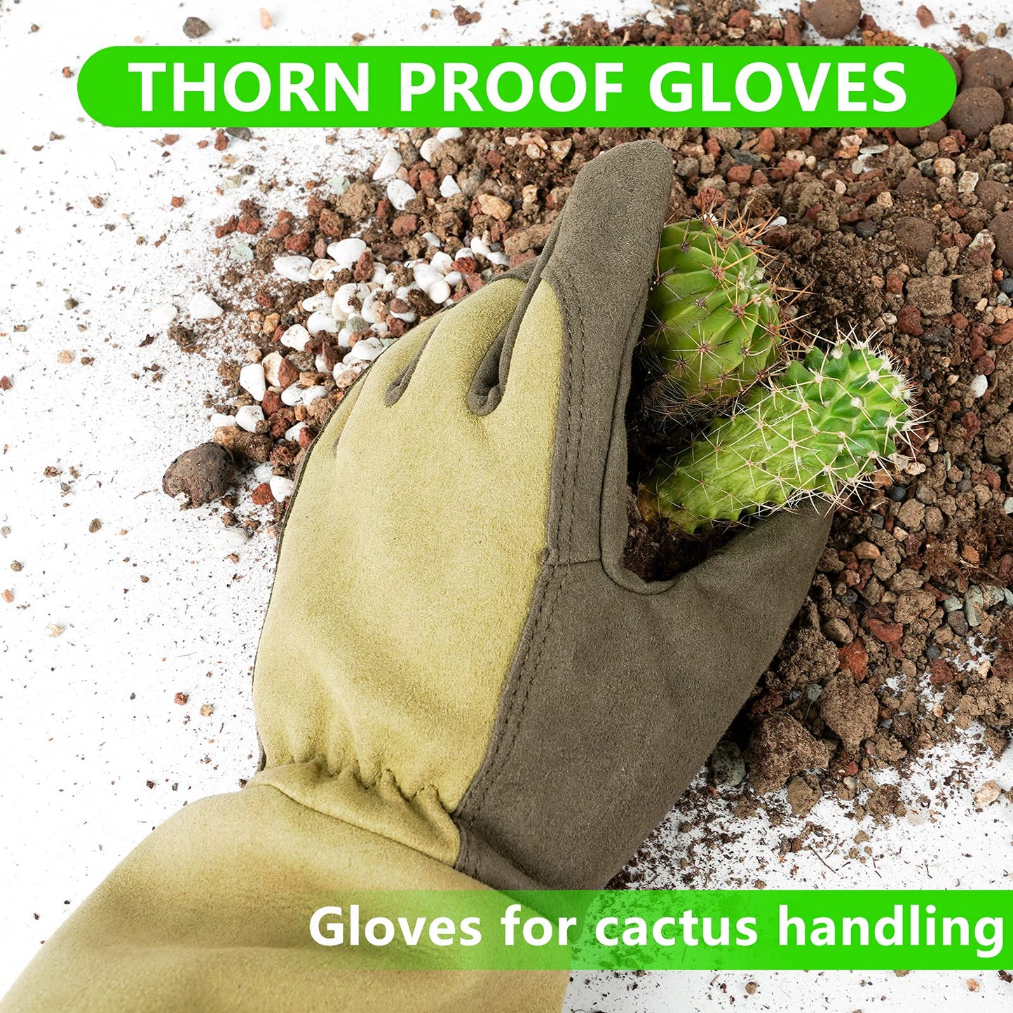 Yionaiyi Professional Rose Pruning Thorn Proof Gardening Gloves with Long Forearm Protection for Men and Women (1 Pair) (green, Large