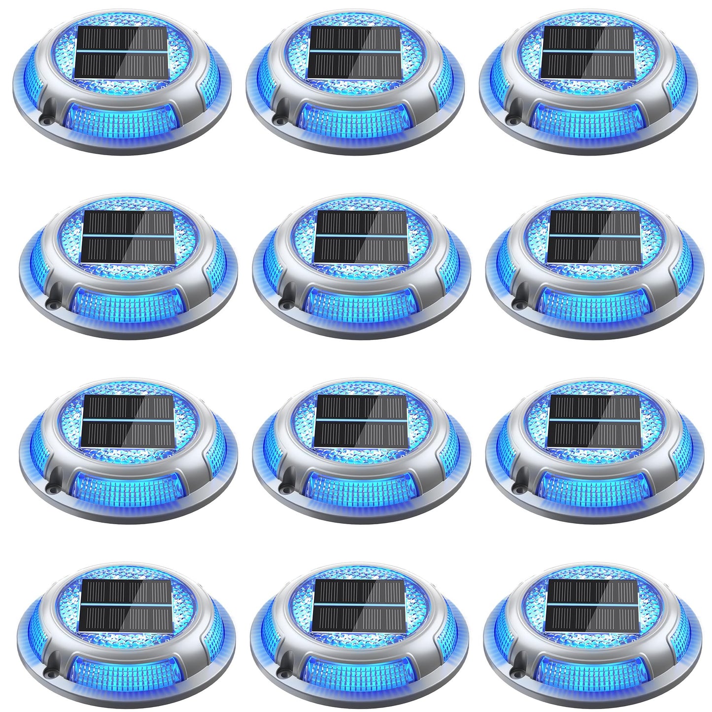 Solar Driveway Lights, 12 Pack Heavy Duty Driveway Lights Solar Powered 2 Color Mode (Cool White/Blue) IP68 Waterproof Outdoor Solar Deck Lights with Ground Stake for Pathway Garden Yard Walkway Dock