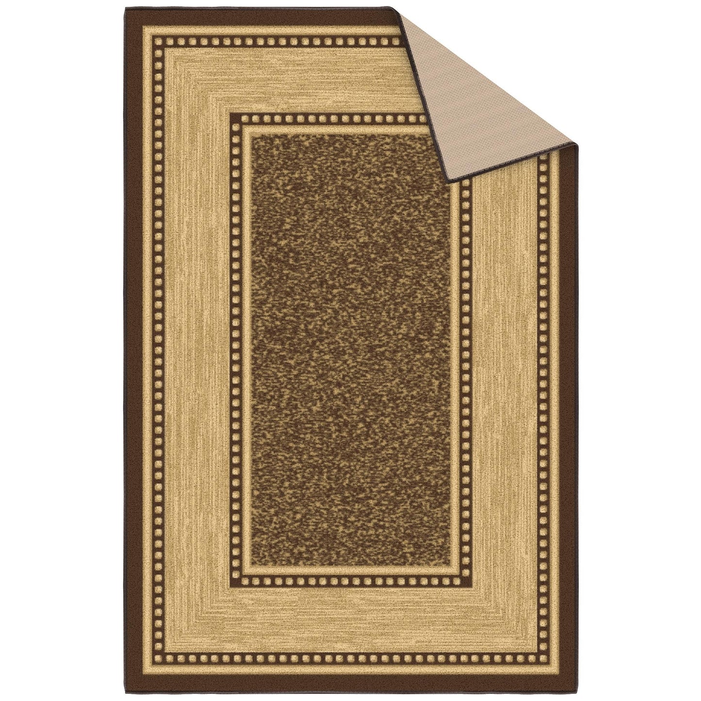 Ottomanson Area Rug 3'3" x 5' – Non Slip Rubber Backed Indoor Rug, Low Pile Accent Rug for Living Room, Bedroom, Entryway, Kitchen, Durable Floor Carpet, Border Dark Brown