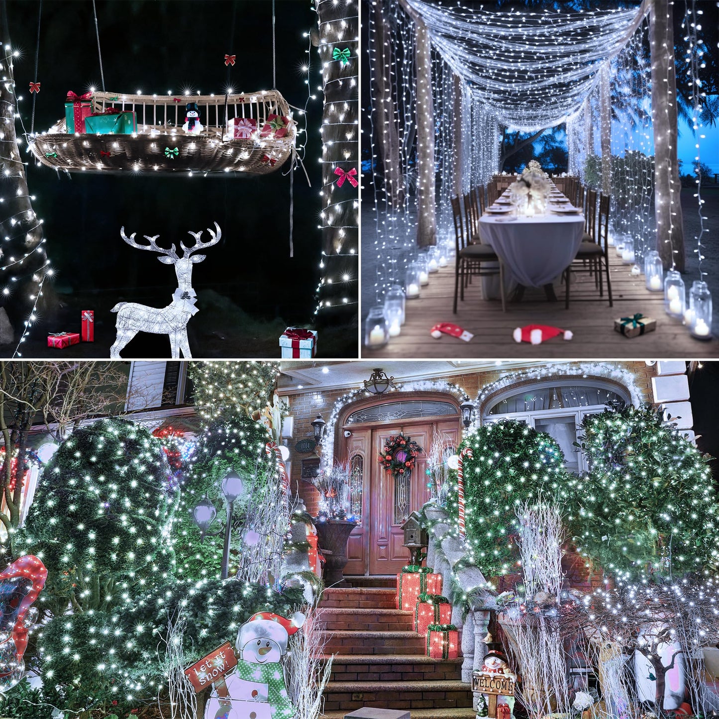 Ccinny 196FT 600 LED Christmas Lights Outdoor Waterproof, Timer & Memory Function, 8 Modes Cool White String Lights Plug in Twinkle Lights for Xmas Tree Holiday Garden Indoor Party Decor