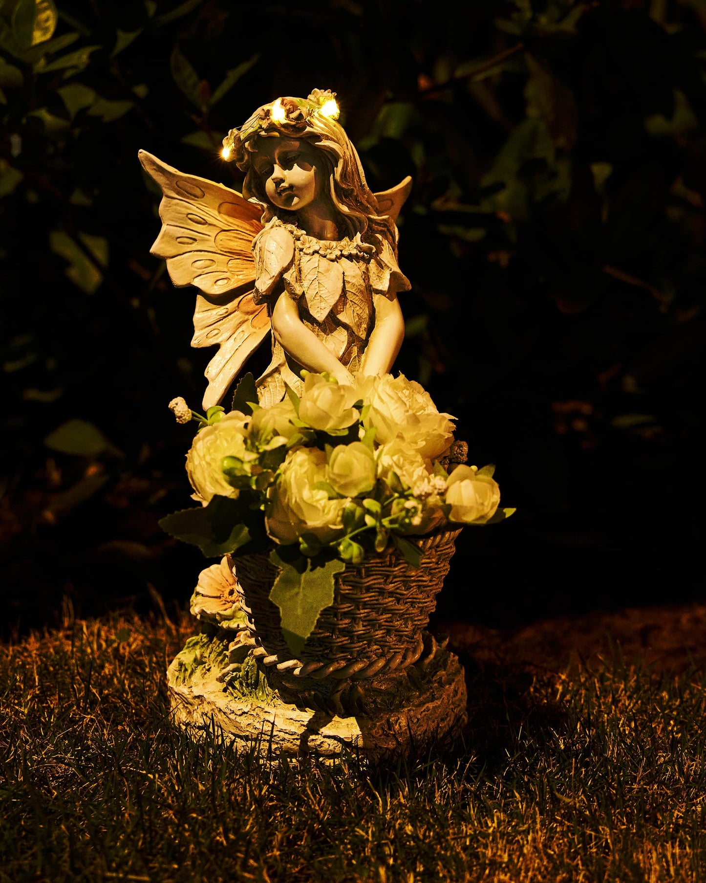 Garden Statue with Planter, Fairy Sculpture Flower Pot with Solar Light for Home Garden Planter Decoration, Yard Decor,Resin H 15 Inch (Fairy with Planter)