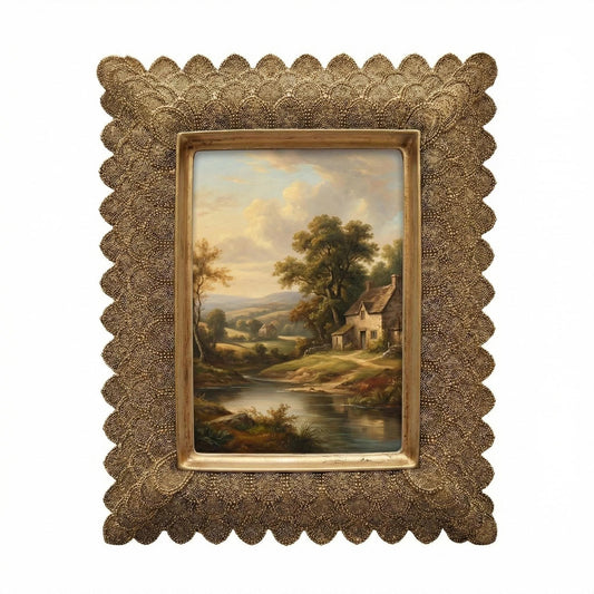 Ravixor 5x7 Vintage Picture Frame, Antique Gold Resin Photo Frame with Feather Design, Ornate Decorative Frames for Wall or Tabletop Display, Antique Picture Frames with Glass Front, Home Decor Gift