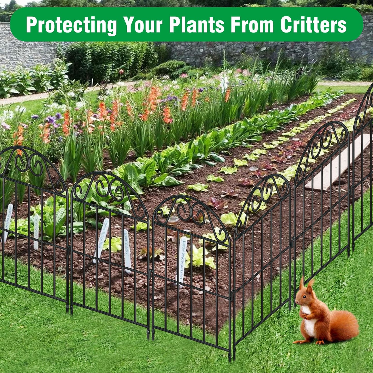 ADAVIN 20 Panels Collapsible Garden Fence Animal Barrier, 20 Ft(L) x 24 in(H) Black Rustproof Metal Wire Panel Border for Dogs Rabbits, Flower Edging for Landscape Patio Yard Outdoor Decor, Arched