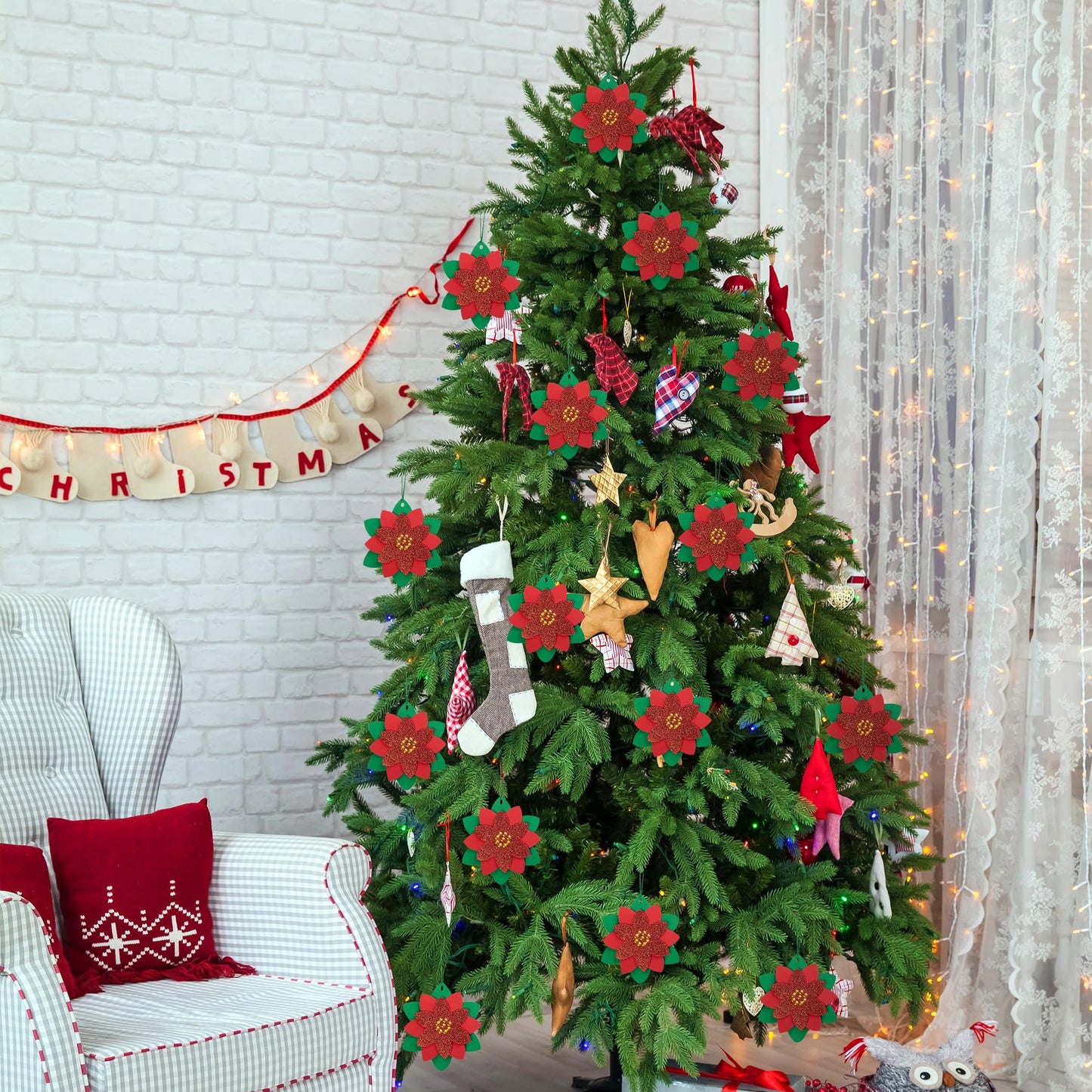 LFUTARI 15 Pcs Christmas DIY Poinsettia Flowers Craft, Foam Poinsettias Flower Ornaments, Christmas Glitter Red Flowers DIY Decoration for Holiday Home Party Tree Garland Wreath Porch Stair Decor