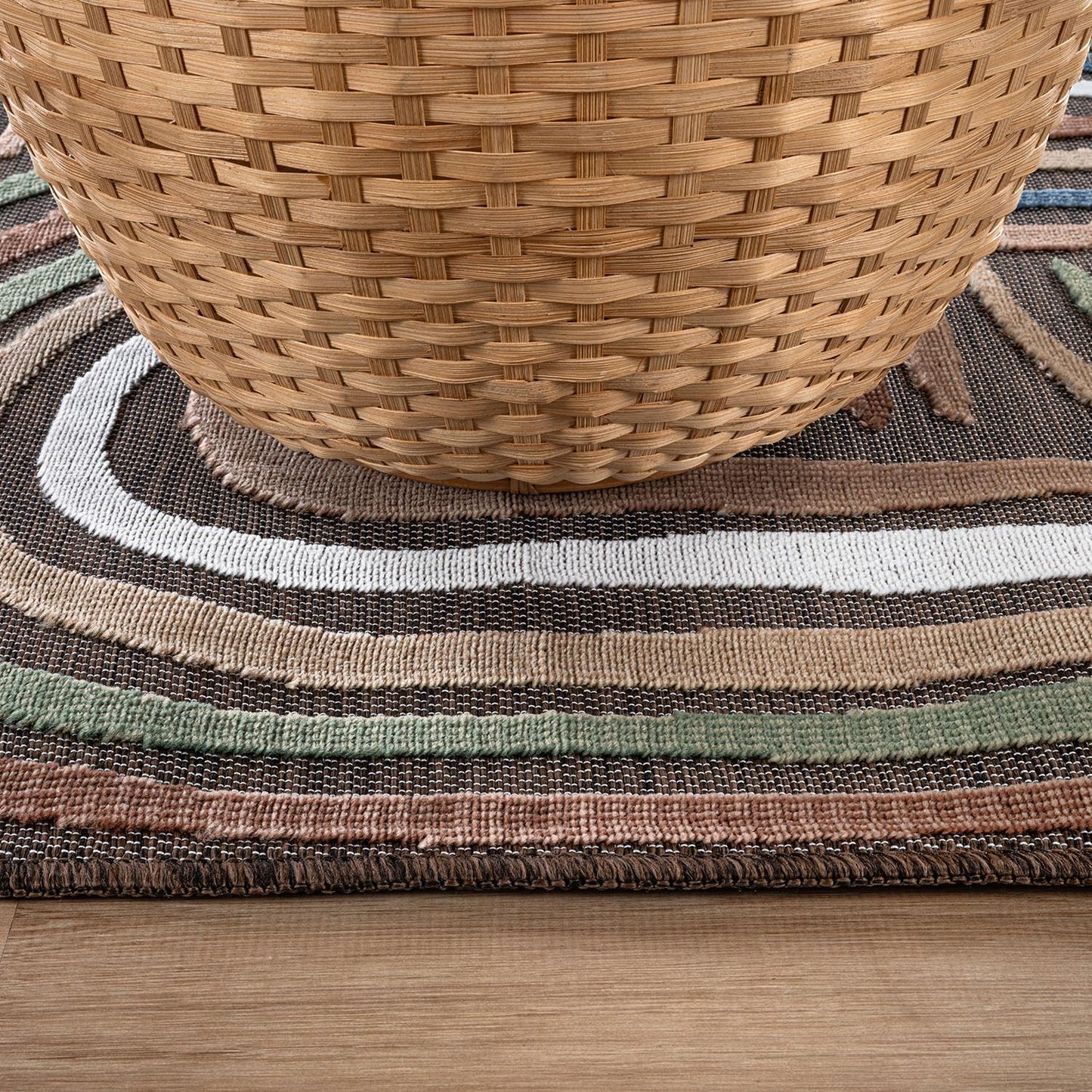 CAMILSON Indoor Outdoor Rug, Brown 5x7 Geometric Arch Striped Area Rugs for Patio and Home Areas, Easy-Cleaning Non-Shedding Living Room, Garden and Deck Washable Outside Carpet (5 x 7)
