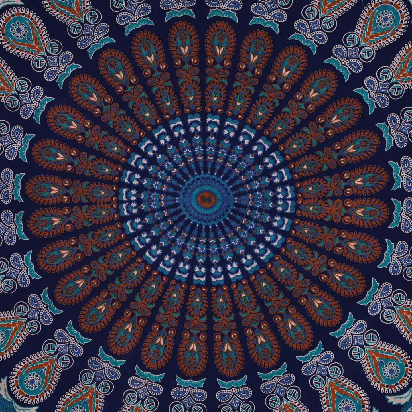 Bless International Handmade Indian hippie Bohemian Psychedelic Peacock Mandala Wall hanging College Dorm Beach Throws Table Cloth Bedding Tapestry (Blue Green, Queen(84x90Inches)(215x230Cms))