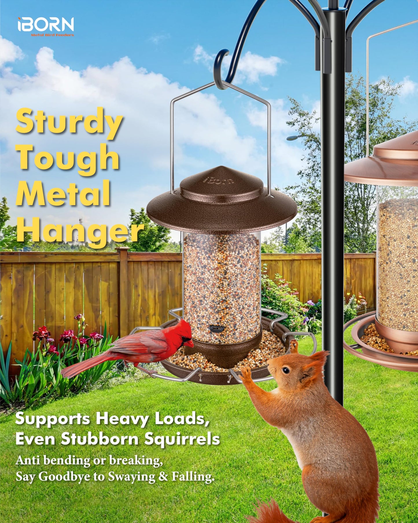 iBorn Bird Feeder Metal Squirrel Chew Proof Bird Feeders for Outdoors Hanging Outside for Cardinal, Holds 1.5LB Seed with 3 Perchs, Brushed Coffee (Seed is not Included)