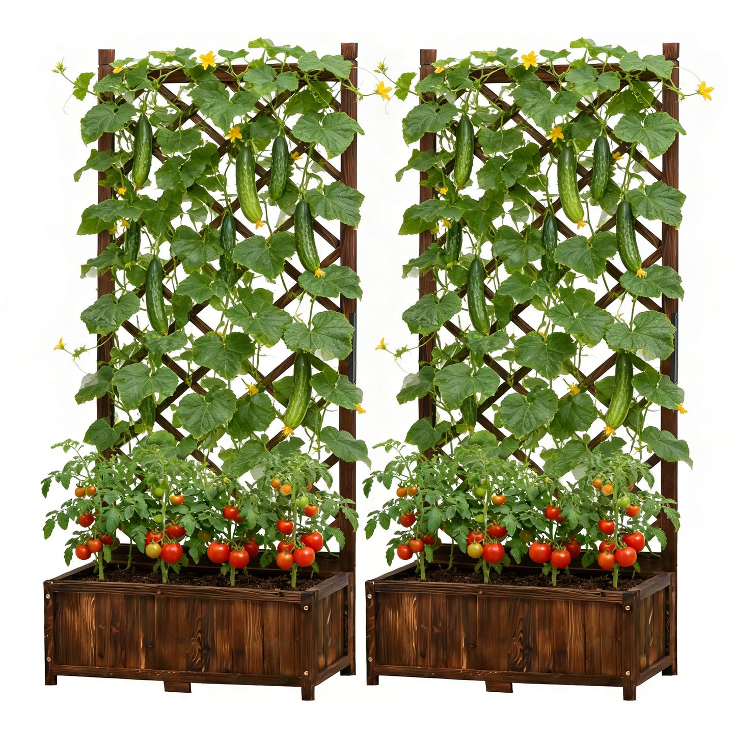 Anraja Raised Garden Bed with Trellis Wooden Planter Box Set of 2 Outdoor Wood Compact Privacy Screen for Climbing Plant Flower Patio Tomato Vegetable Herb Balcony Porch 29.5" L x 17.0" W x 67.0" H