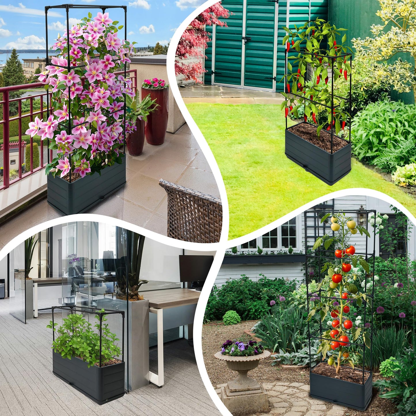 Sumloty 2Pack Raised Garden Bed Planter Boxe with Trellis, 43.4" Self Watering Tomato Raised Planter Box with Trellis for Climbing Vegetable Flowers and Plants, Tomato Cage for Indoor Outdoor Use