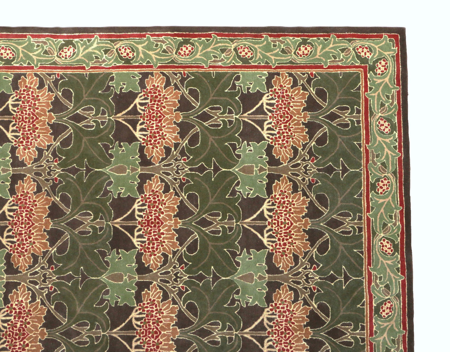 Blackamoor Rugs Handmade Area Rug Vintage Floral Pattern Green Red Brown - Without Duty and tariffs- Cecil Green (2'x2')