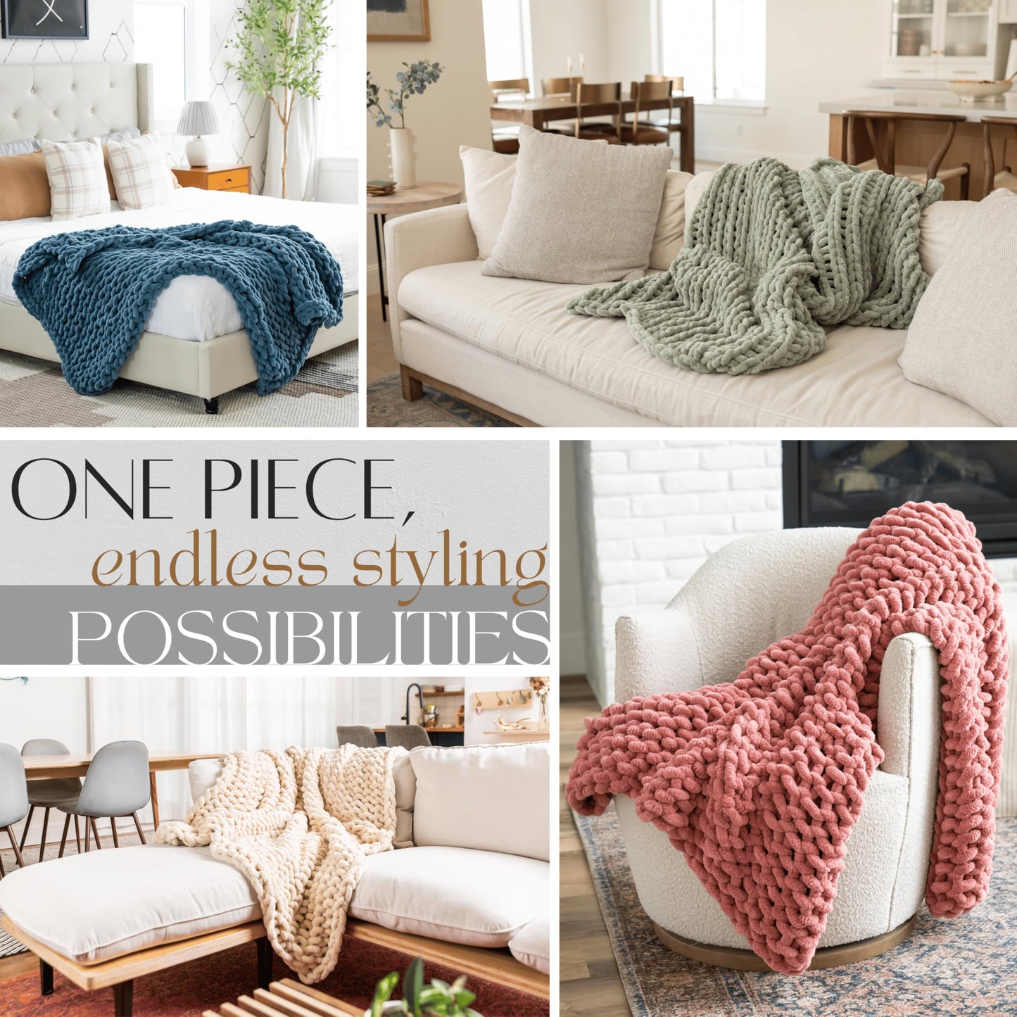 SAMIAH LUXE Chunky Knit Blanket Throw 50x70, Cream Chenille Chunky Knit Throw Blanket for Living Room Decor or Boho Decor, Thick Yarn Knitted Blankets for Couch or Bed, Cable Knitted Crochet Blankets