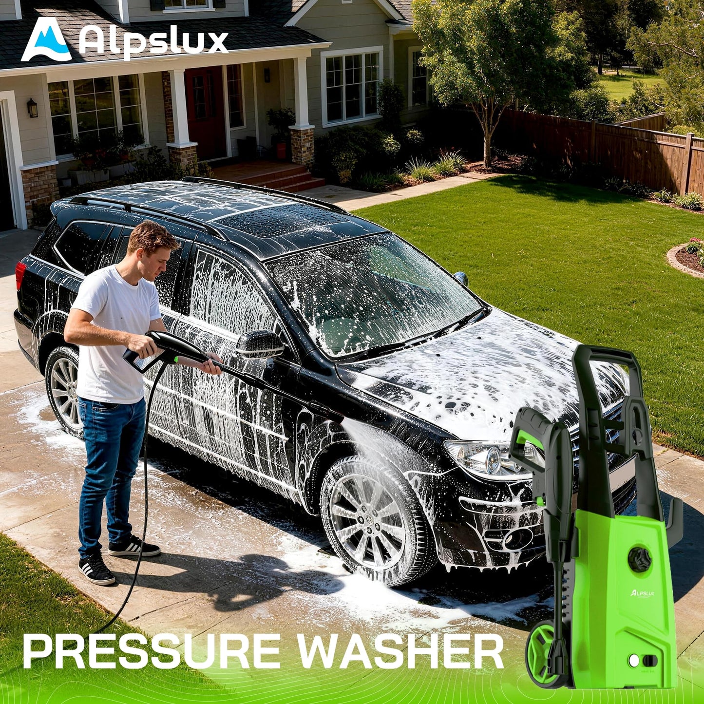 Electric Pressure Washer Power Washer Electric Powered Power Wash Power Washers with Adjustable Nozzle, Pressure Cleaning Machine with Foam Cannon for Cars, Fences, Driveways, Patios, Home Cleaning