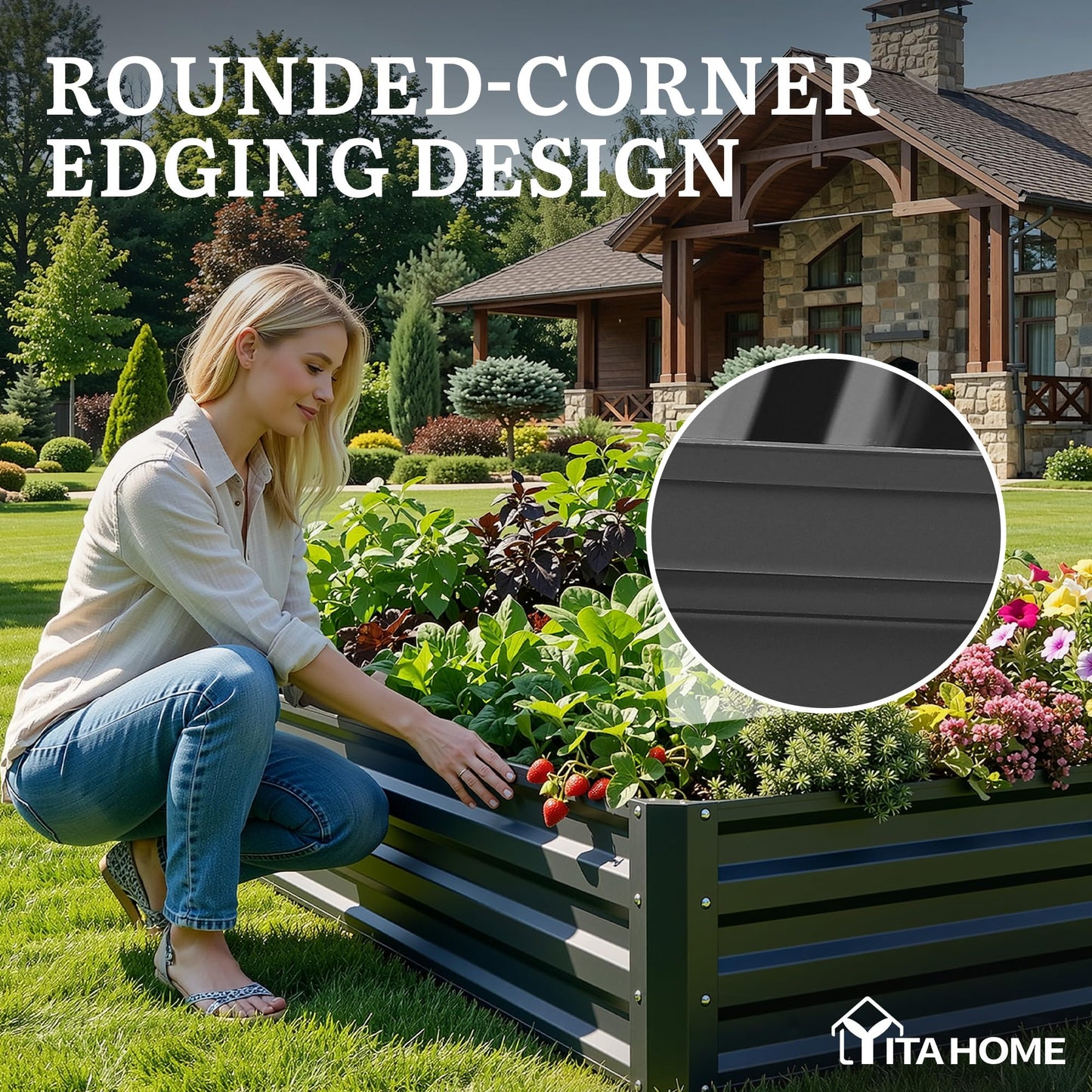 YITAHOME 6x3x1ft 2pcs Large Raised Garden Bed Kit, Galvanized Metal Planter Box with Gloves, Ground Nails, Support Rod, Outdoor Above Ground Planters for Plants Vegetables Flowers, Black