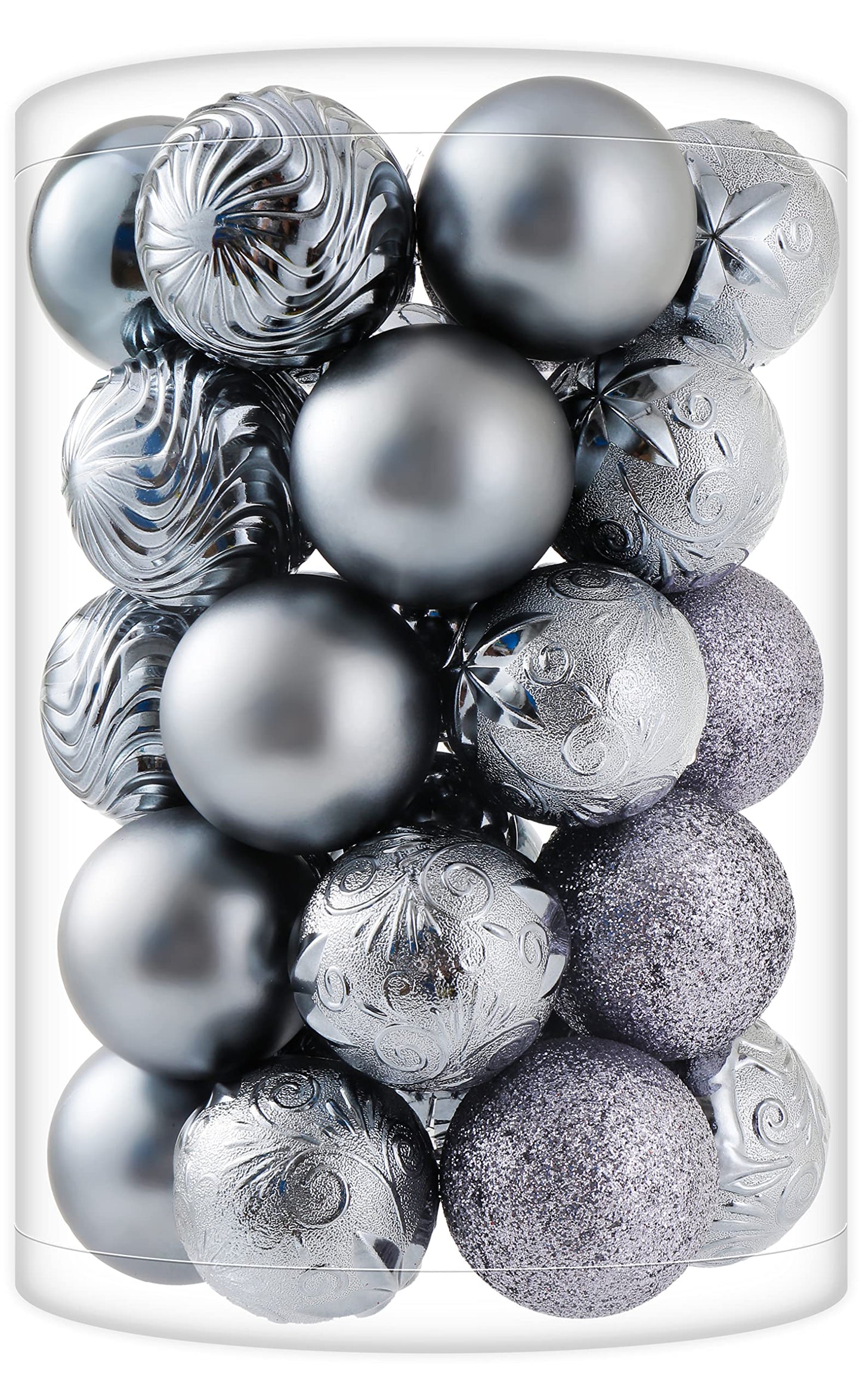 34ct Grey Christmas Ball Ornaments Shatterproof Plastic Christmas Tree Decorations for Xmas Party Home Office Holiday Decor -Medium Size (2.36"/ 60mm)