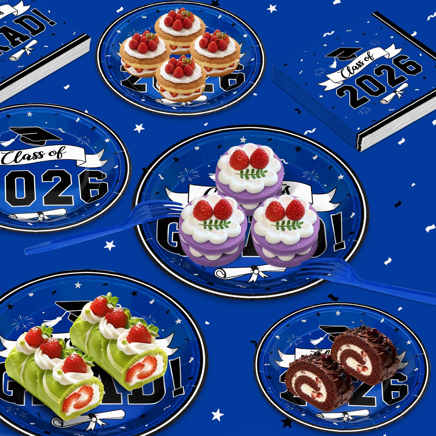122 Pcs 2026 Graduation Decorations Serves 30, Graduation Party Plates and Napkins Set, Disposable Class of 2026 Grad Decorations, Blue Congrats Grad Paper Dinnerware Table Decor for Party