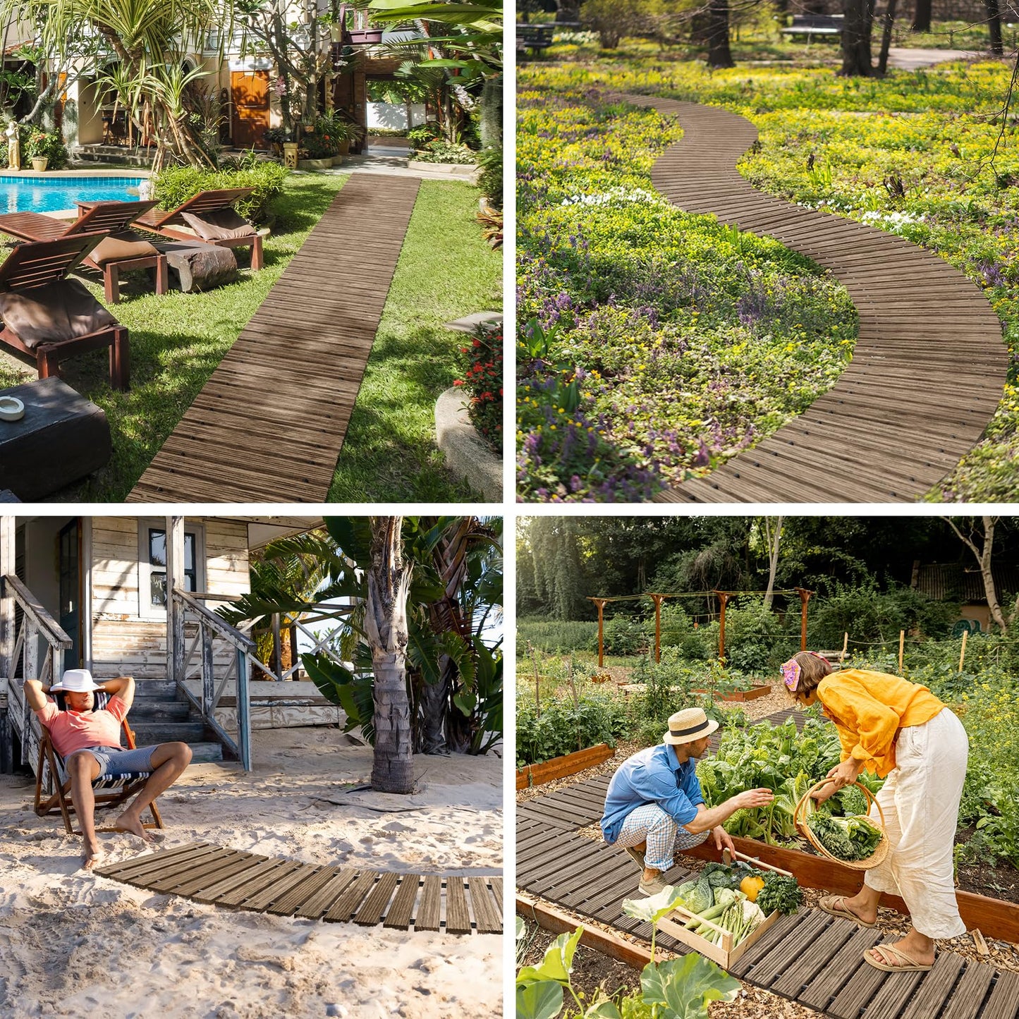 Amazer Wooden Garden Pathway Pavers for Outside,8.5FT Roll Out Straight Walkway Widened Plank Non-Slip Outdoor Patio Straight Path with 8 Stakes, Garden Lawn Boardwalk Backyard Walkway, Brown