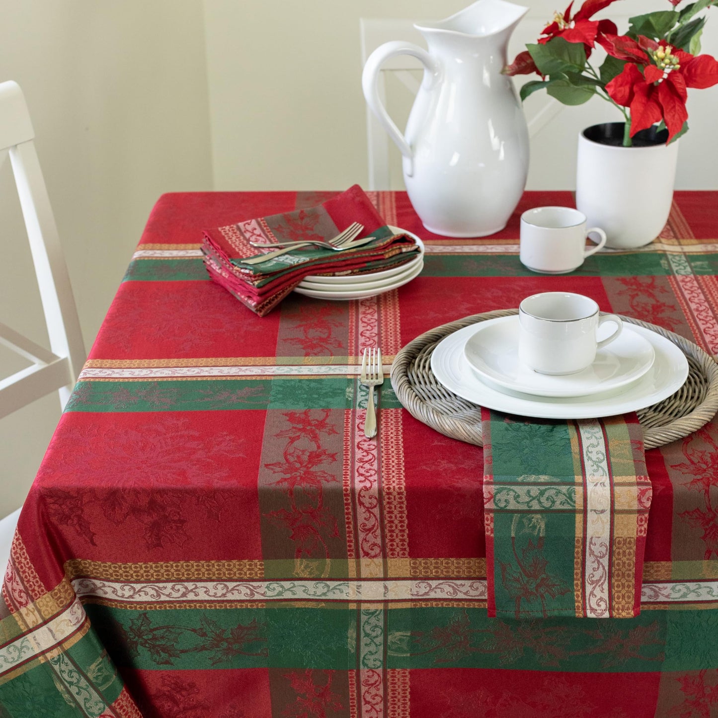 Benson Mills Heavyweight Yarn Dyed Jacquard Fabric Plaid Table Cloth, for Holiday Entertaining, Winter, and Christmas Tablecloth (Holiday Legacy, 52" x 52" Square)