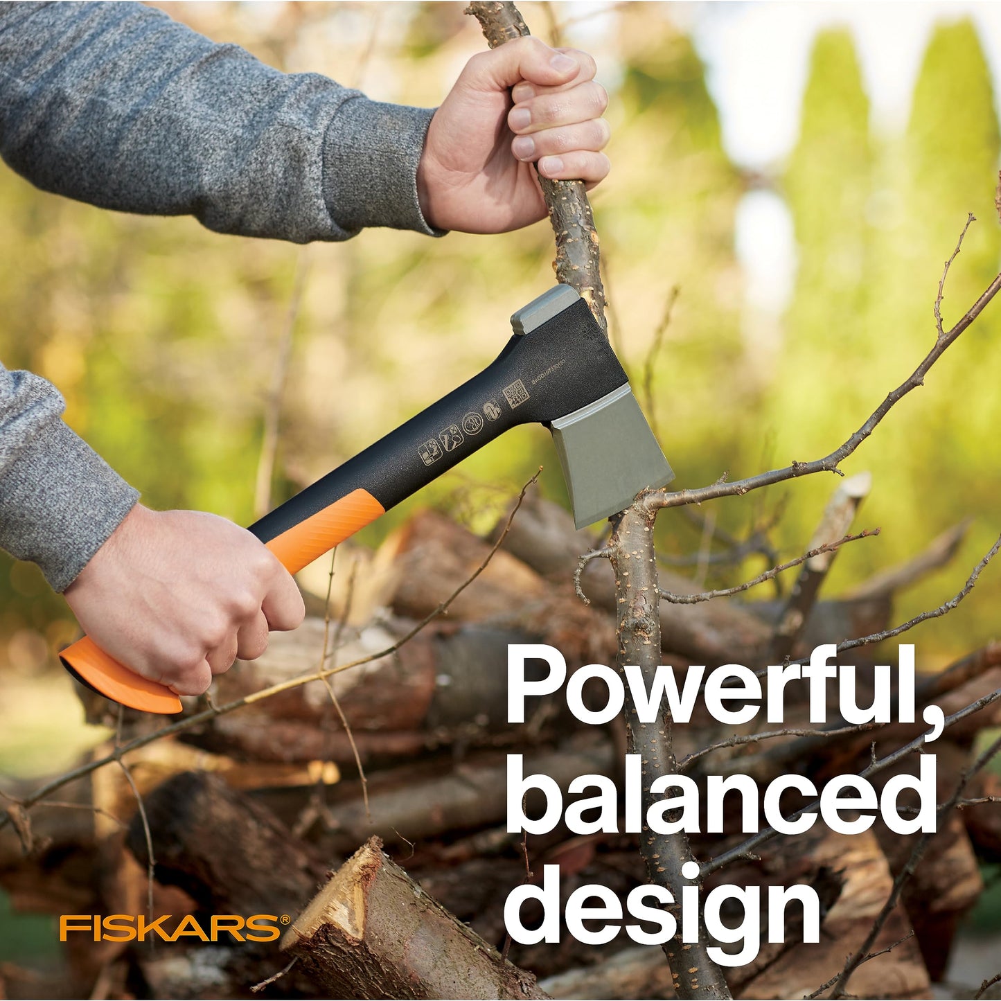 Fiskars X7 Small 14" Hatchet Axe with Sheath for Chopping Wood Kindling for Campfires, Outdoors & Camping, Insert-Molded Forged Steel Head, Low-Friction Blade, Shock Absorbing Handle & Non-Slip Grip
