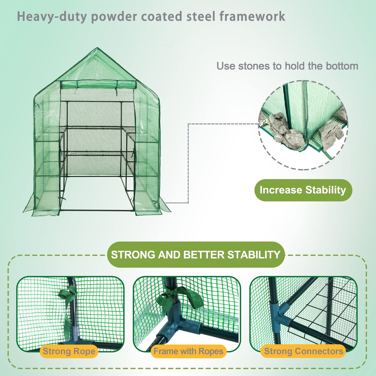 SUNGIFT Walk-in Greenhouse for Outdoors, 57x61x80 Inch Large Greenhouse, 3 Tiers 10 Shelves Mini Green House Kit with Observation Windows Roll-up Door Zipper, Plant Garden Hot House for Herbs, Flowers