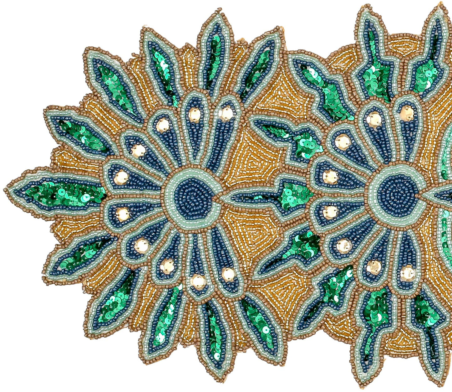 Green Gold Beaded Table Runner 36 Inches Long - Beautiful Fancy Elegant Decorative Handmade Glitz Table Runner for Dining Table Décor, Easter, Farmhouse, Living Room, New Year, Christmas - 13x36 Inch