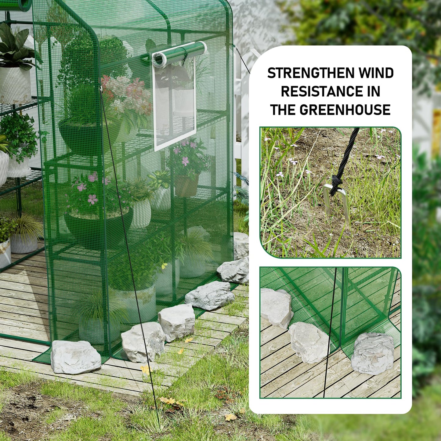 Fatazoii 56×56×78Inch Walk-in Greenhouse for Outdoors with Screen Windows, Heavy Duty Small Plant House with Thicken PE Cover and Steel Shelves, Portable Green House for Outside Garden Winter, Green