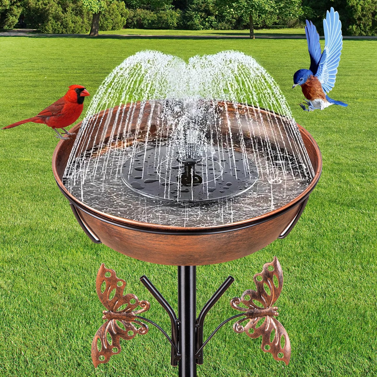 HoLarXuQ 40In Metal Bird Bath for Outdoors,Removable 3" Deep 13" Dia Bowl Heavy-Duty Base,Standing Birdbath Feeder Rust-Proof Birdbaths for Garden Yard Patio Lawn Decor