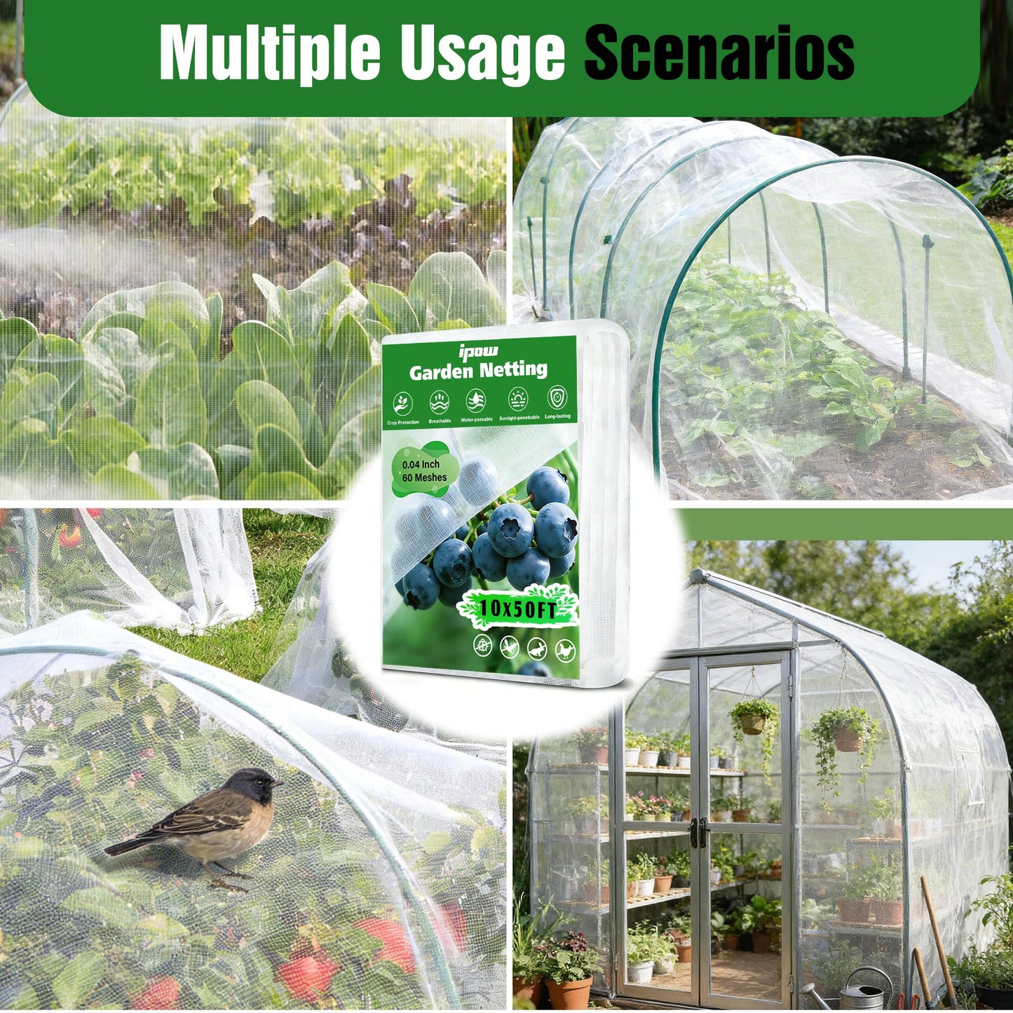 10 X 50FT Garden Mesh Netting Ultra Fine Mesh Netting Pest Barrier for Raised Beds, Mosquito Insect Bug Bird Netting for Blueberry Bushes Strawberry Fruits Vegetables Flowers Plants Cover Protection