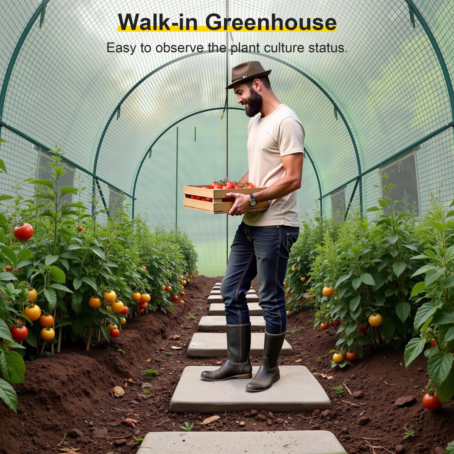 Greenhouse, 15’x7’x7’ Upgraded Walk-in Greenhouse with Spraying System, Heavy Duty Tunnel Green House with 6 Ventilated Mesh Windows & Zippered Roll-up Door, Large Plant Garden Hot House Outdoor