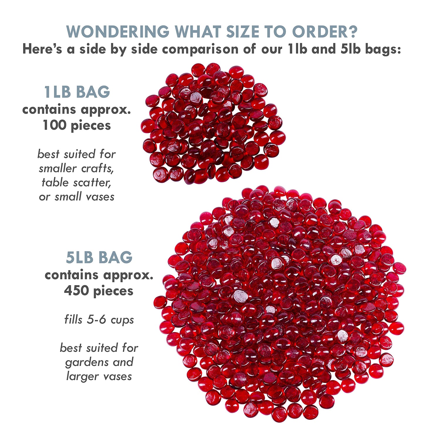 Galashield Flat Glass Marbles for Vases Red Glass Gems Beads Pebbles Vase Filler (1 LB, Approx. 105 PCS)