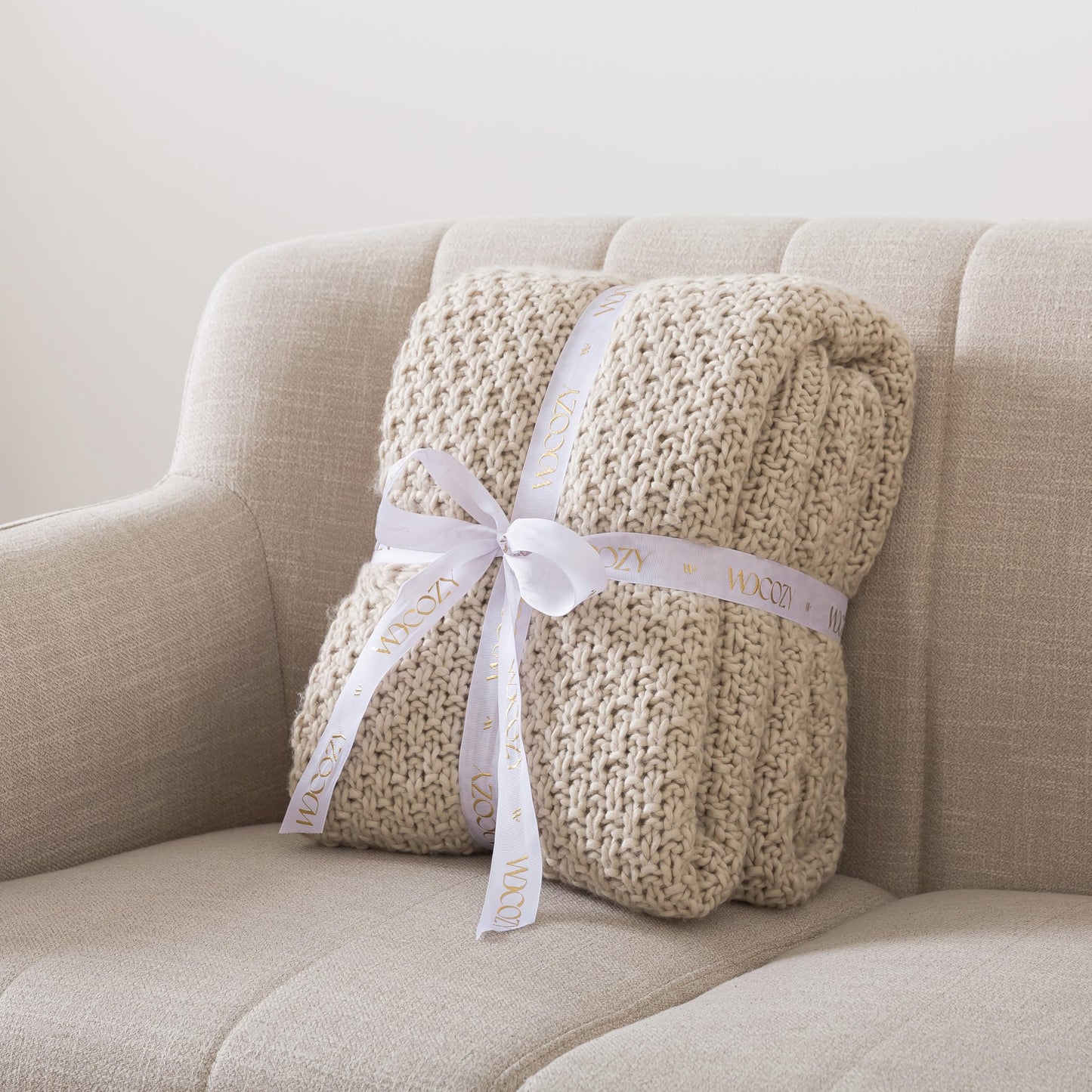 WDCOZY Chunky Cable Knit Throw Blanket Super Soft Warm Knitted Throw Blanket for Couch, Sofa, Chair, Bed Lightweight Breathable Cozy Comfortable Home Decorative Camel Tan Beige 50x60 Inches