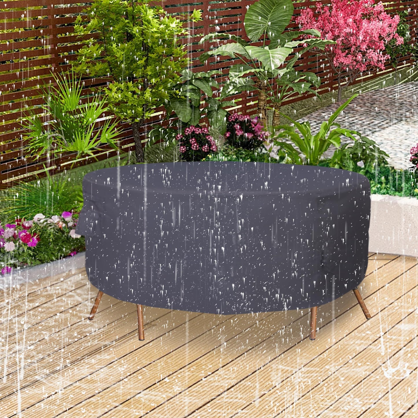JSSunday Round Patio Furniture Cover, Heavy Duty and Waterproof for Outdoor Furniture covers, Round outdoor table cover, Patio table cover 96"DIA x 27.5"H Black