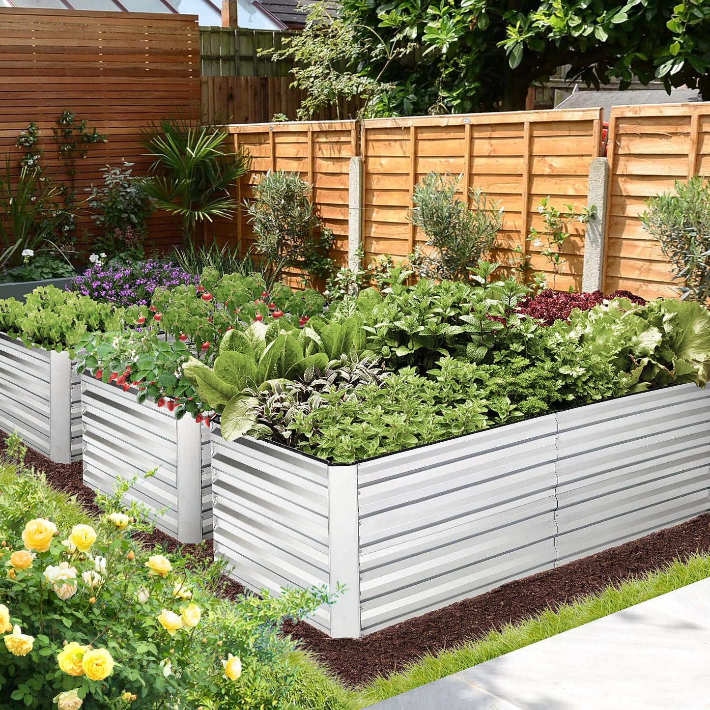 6x3x2FT Raised Garden Bed Kit, Galvanized Planter Raised Garden Boxes Outdoor w/Anti Cutting Strip & A pair of gloves, Deep Root Raised Planter for Vegetables, Fruits, Flowers and Herbs, Silver