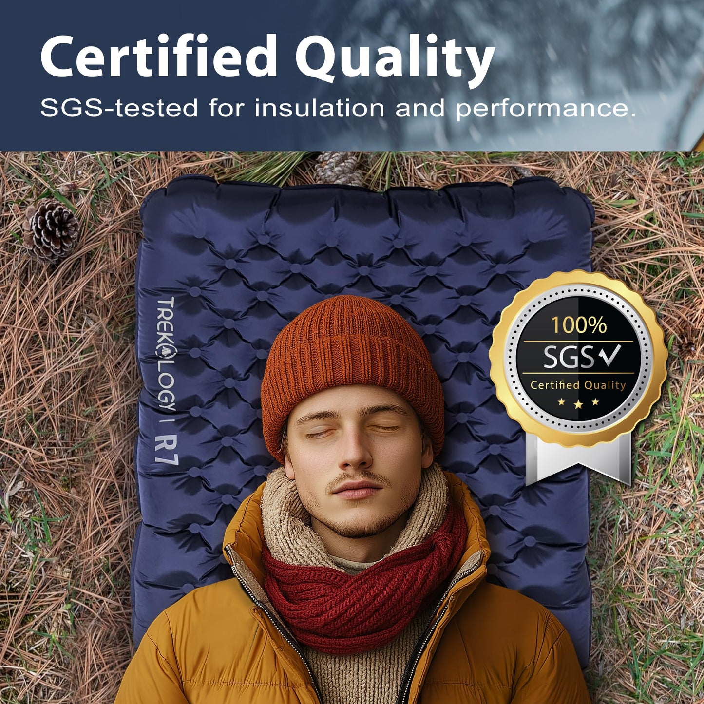 TREKOLOGY Camping Sleeping Pad with 7.2 R-Value– Ultra-Lightweight, 4" Thick Camping Mat for All Seasons – Compact, Durable & Waterproof – Ideal for Backpacking, Hiking, and Outdoor Adventures UL R7