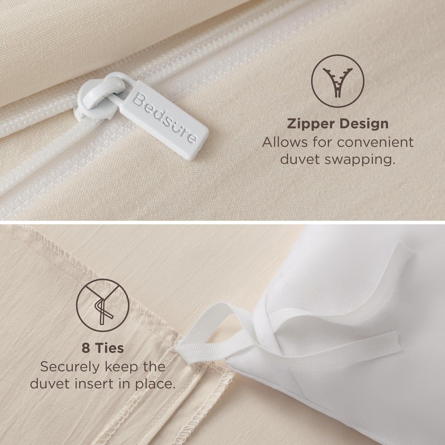 Bedsure Oat Milk Duvet Cover Queen Size - 3 Pieces Prewashed Cotton-Like Polyester Extra Soft Bedding Set, Includes 1 Duvet Cover 90x90 Inches with Zipper Closure & 2 Pillow Shams, No Comforter
