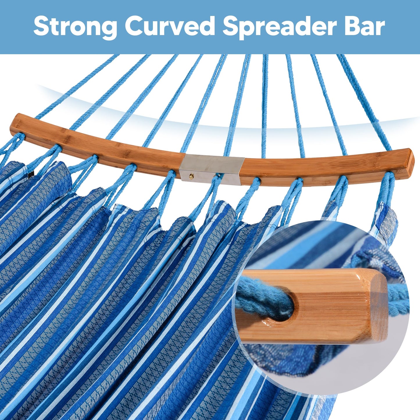 SUNCREAT Hammocks Double Hammock with Curved Spreader Bar, Outdoor Portable Hammock with Carrying Bag & Tree Straps for Bedroom, Patio, Backyard, Balcony, Max 450lbs Capacity, Blue