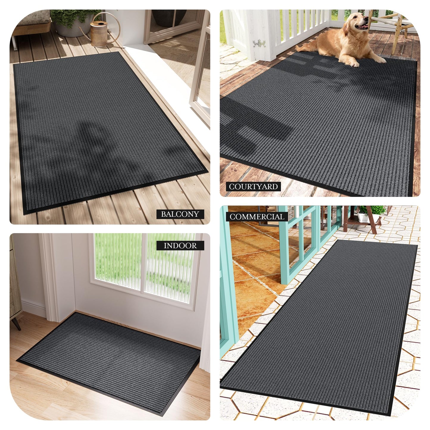 EZ2LIVE Front Door Mat, 3' x 5' Heavy Duty Door Mat Outside Entrance, Non-Slip Welcome Mat, Absorbent & Dirt Resistant, Low Profile Large Door Mats, Commercial Rugs for Entryway Indoor Outdoor, Grey