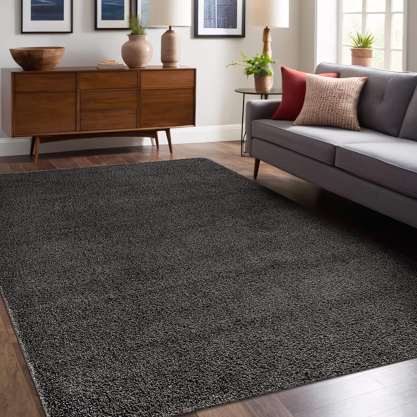 Luul Home Non Slip Solid Area Rug Dark Gray 3x5 Rubber Back Soft Rugs for Living Room Kitchen Bedroom and Hallway Stain Resistant Washable Easy Cleaning Non Shedding Carpet Dark Gray 3 x 5
