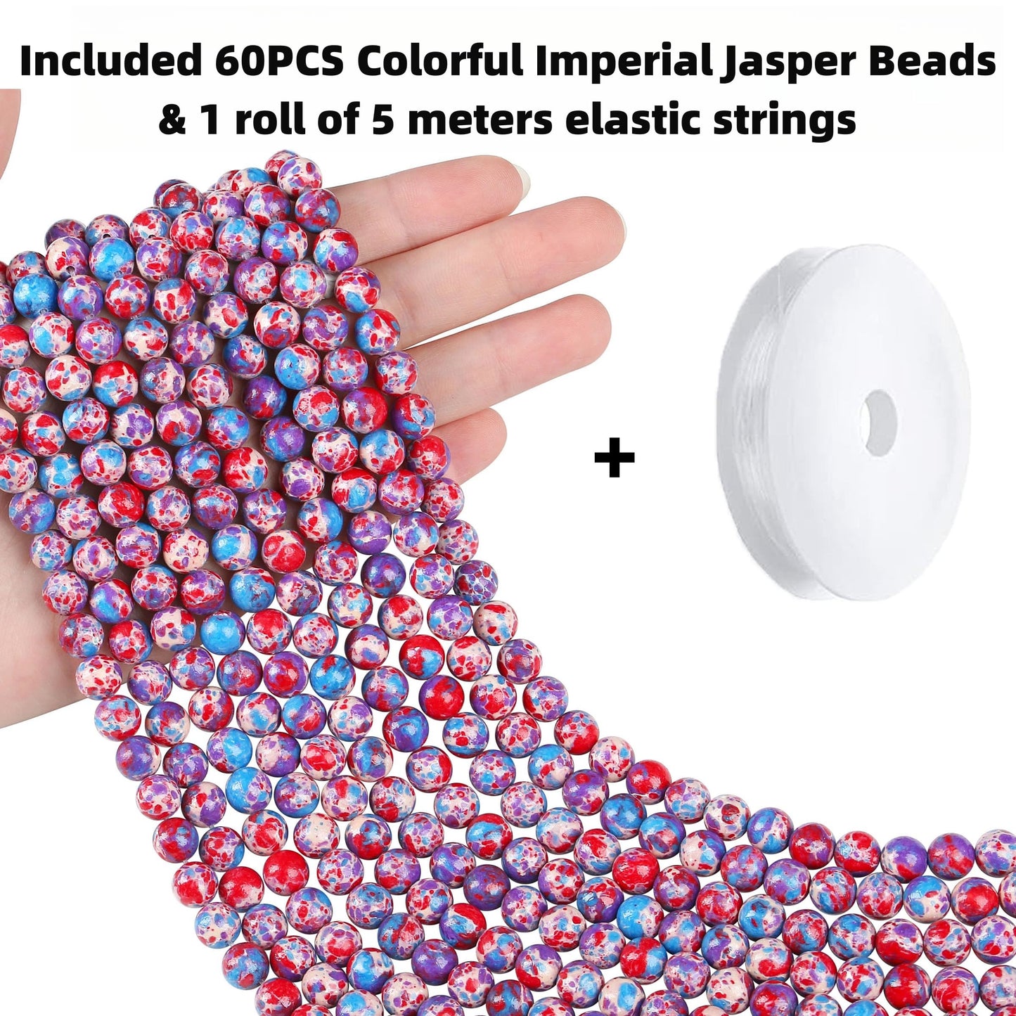 QINJIEJIE 60PCS Colorful Imperial Jasper Beads 8mm Stone Beads Round Loose Blue Violet Red Gemstone Bead for Bracelet Beading Crystal Jewelry Making DIY Necklace Earrings 0.32"