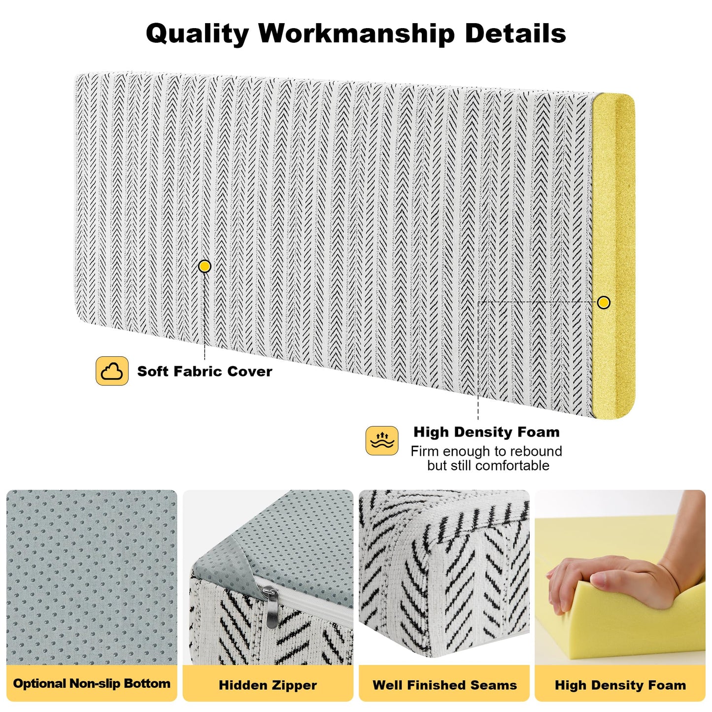 Custom Bay Window Sill Seat Cushion Weaving Texture Chenille Customized Bench Seating Foam Cushions Pad Set for Indoor Furniture, Mudroom Entryway, Dining Room Kitchen Breakfast Nook, Non Slip Bottom