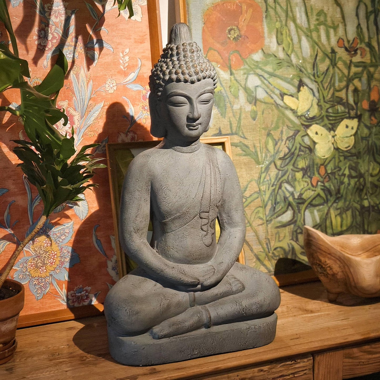 VANZUNE MGO Buddha Statue 26''H Meditative Indian Buddha Statue Buddha Sculpture with Dhyana Mudra Hand Gesture for Tranquil Home Decor Living Room Bedroom Office Tabletop and Gifts, Gray