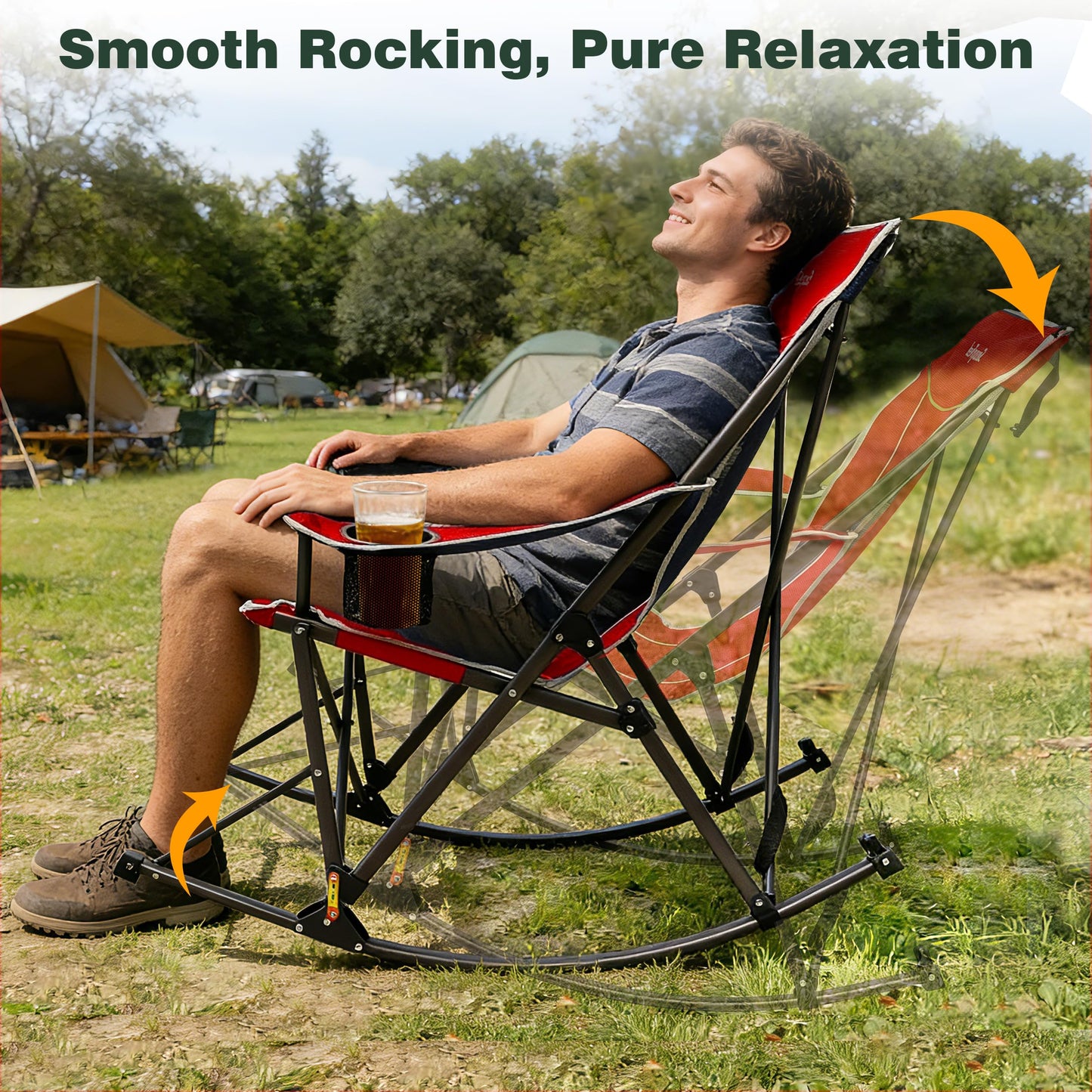 SUNNYFEEL Oversized Folding Rocking Camping Chair with Buckle Design Outdoor Rocker High Back Lawn Camp Rocker Chair with Cup Holder Heavy Duty 500 LBS for Outdoor/Camping/Lounge/Patio with Carry Bag