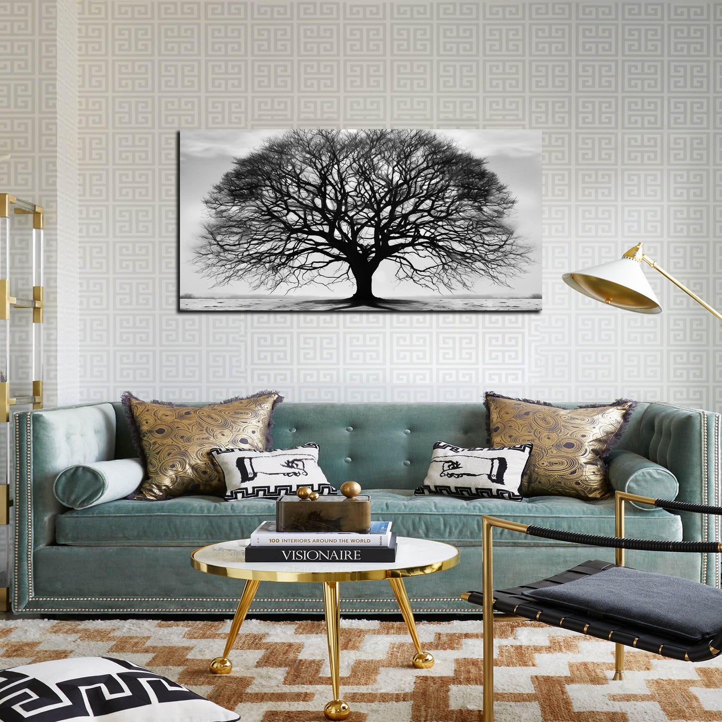 Prepeyssee Tree of Life Wall Art Large Artwork Black and White Wall Art Modern Landscape Nature Canvas Prints Decor for Living Room Bedroom Office Ready to Hang 20"x40"