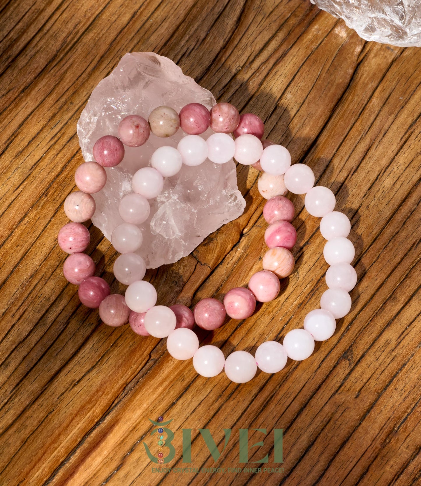 Bivei Natural Gemstone Semi Precious Crystals Handmade Stretchy Round Beads Bracelet, Enhance Positive Energy,Stocking Stuffers for Women(Rose Quartz & Rhodochrosite (Self Love) Medium)
