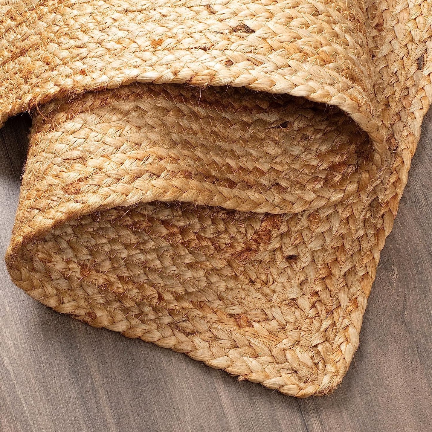 KEMA Jute Braided Area Rug, 4x6 Feet (48x72 Inches) - Rustic Vintage Braided Reversible Rectangular Rug, Shag Rugs for Bedroom, Jute Kitchen Rug, Living Room Rugs