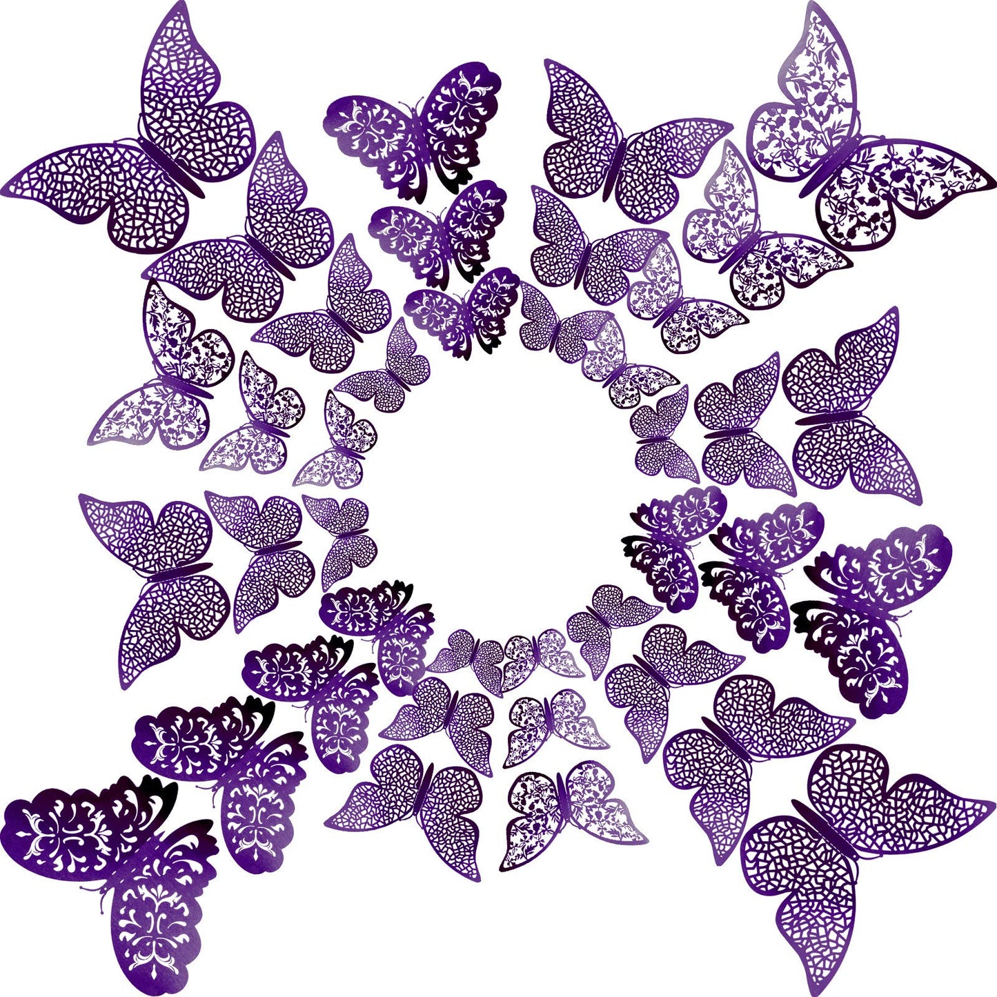 Bememo 72 Pieces 3D Butterfly Wall Decals Sticker Decal Wall Decor Art Decorative Sticker 3 Sizes for Room Offices Bedroom Bathroom Living Room Decor(Purple)